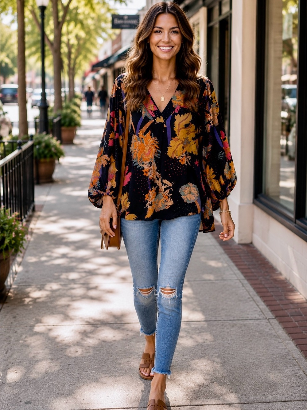 JODIFL Floral V-Neck Blouse